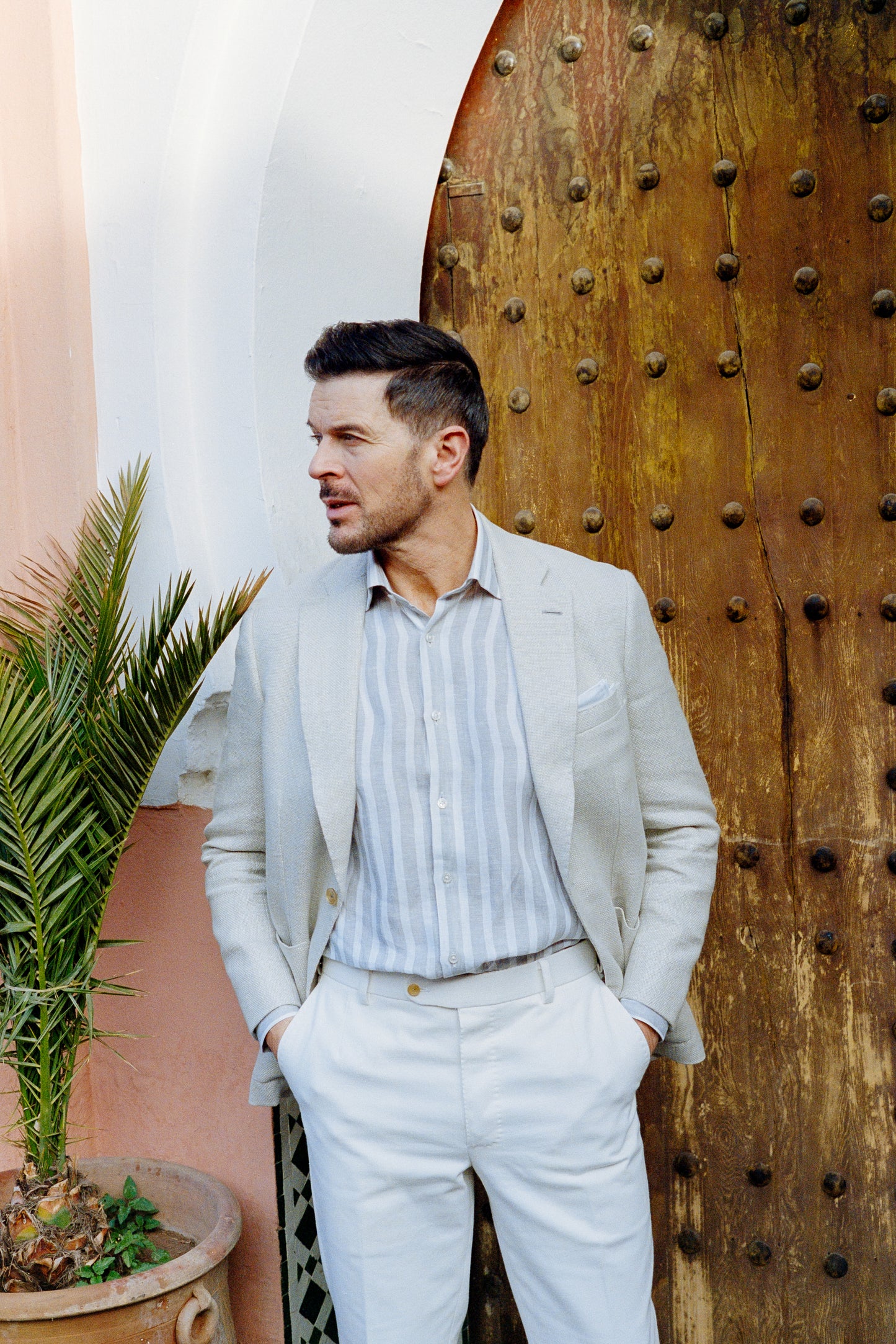 
                  
                    Single Breasted Notch Lapel Jacket in Cream Hemp
                  
                