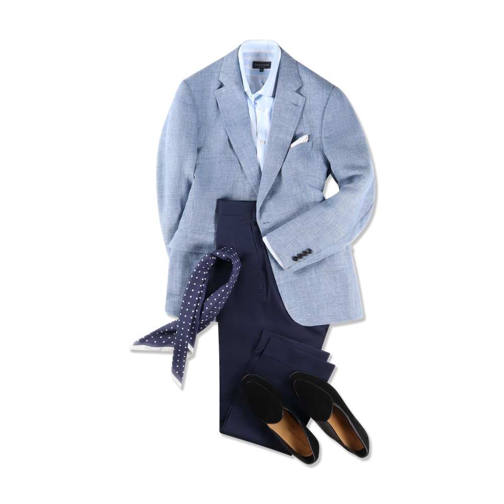 
                  
                    Single Breasted Notch Lapel Jacket in Sky Blue Hopsack
                  
                