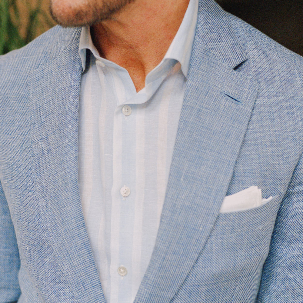 
                  
                    Single Breasted Notch Lapel Jacket in Sky Blue Hopsack
                  
                