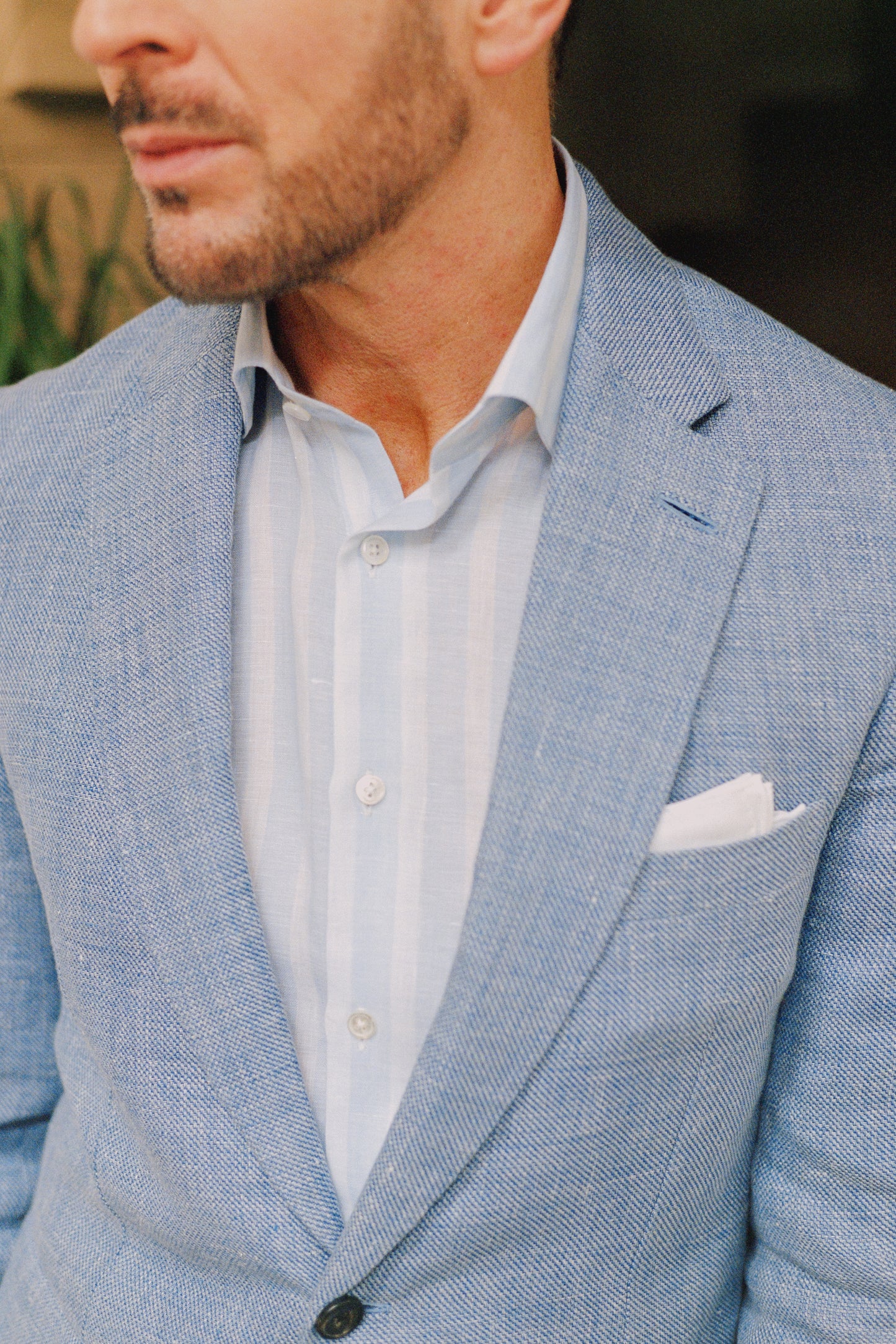 
                  
                    Single Breasted Notch Lapel Jacket in Sky Blue Hopsack
                  
                