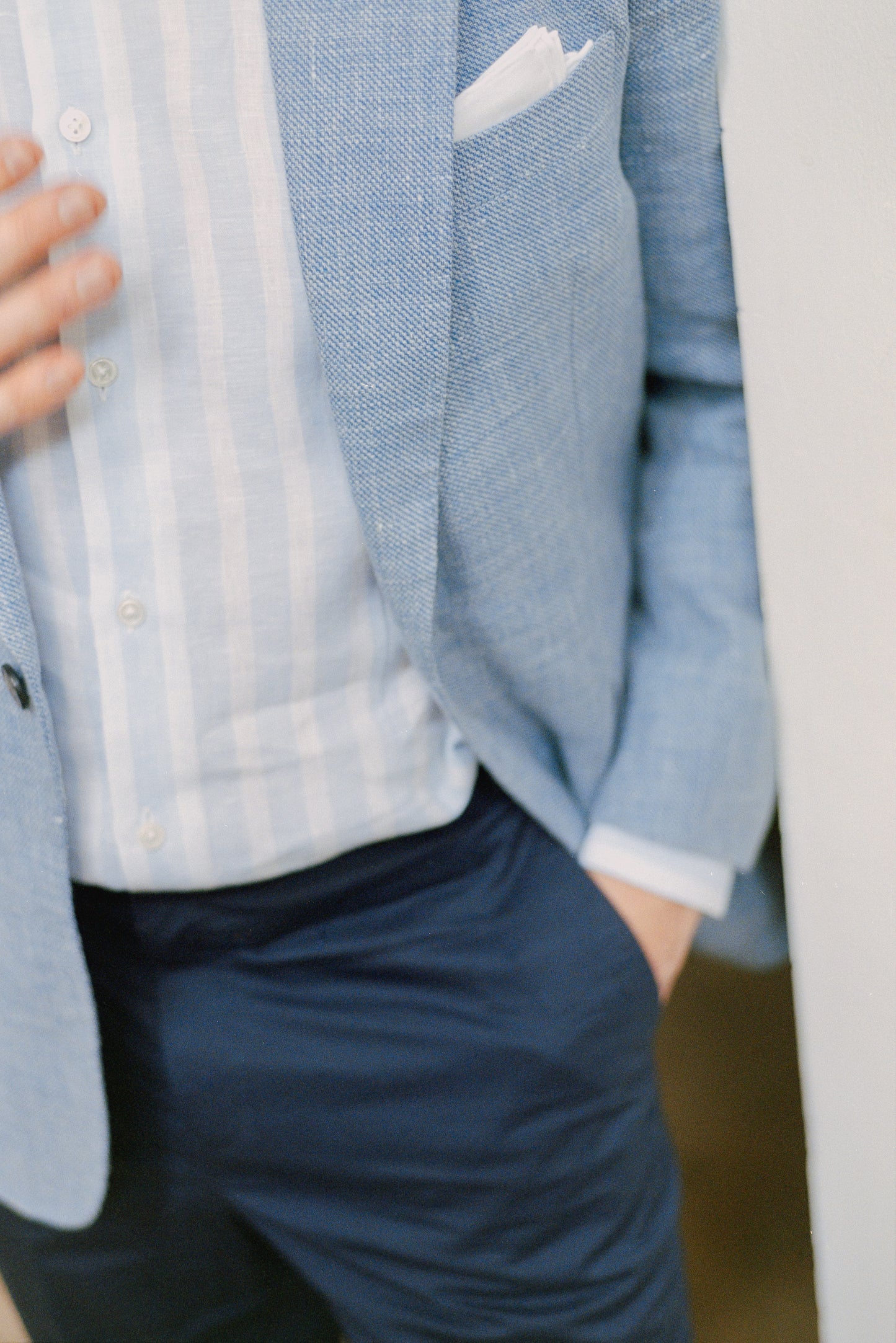
                  
                    Single Breasted Notch Lapel Jacket in Sky Blue Hopsack
                  
                