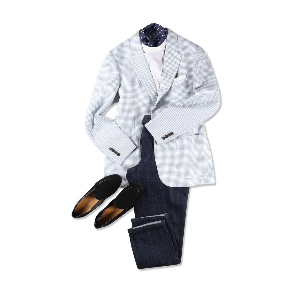 
                  
                    Single Breasted Notch Lapel Jacket in Sky Blue Houndstooth
                  
                