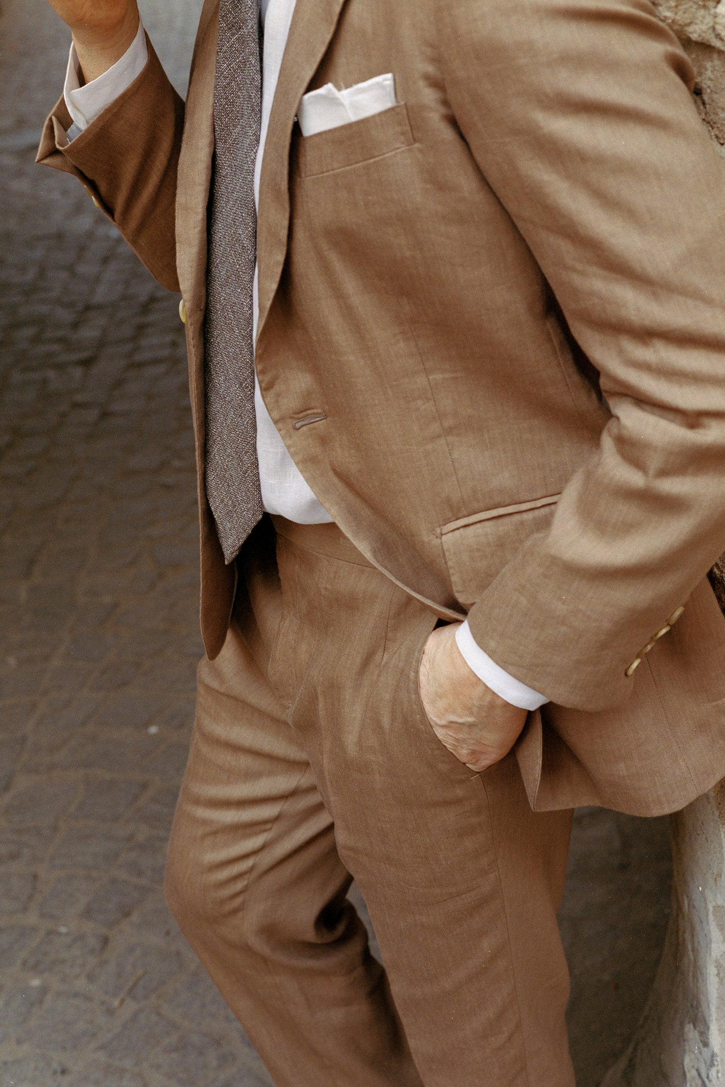 
                  
                    Single Breasted Notch Lapel Suit in Tobacco Wool Linen
                  
                