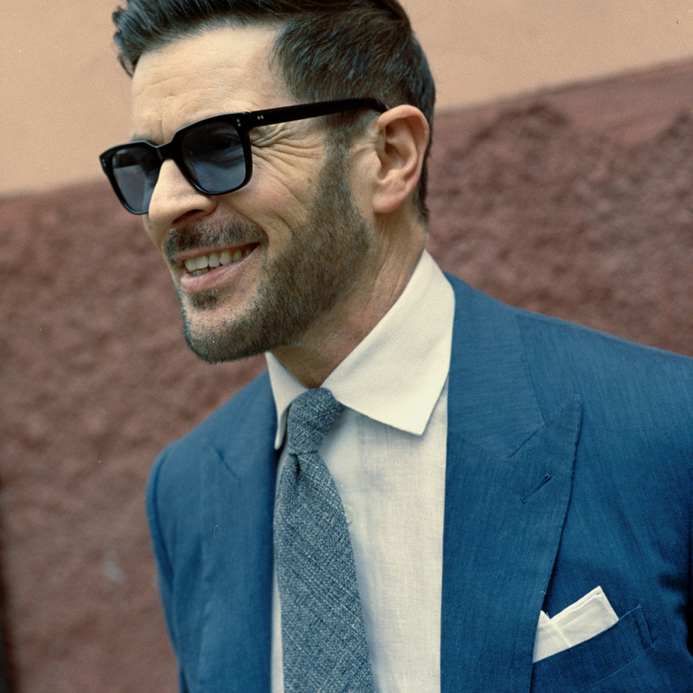 
                  
                    Textured Tie in Navy Wool, Linen & Cotton
                  
                