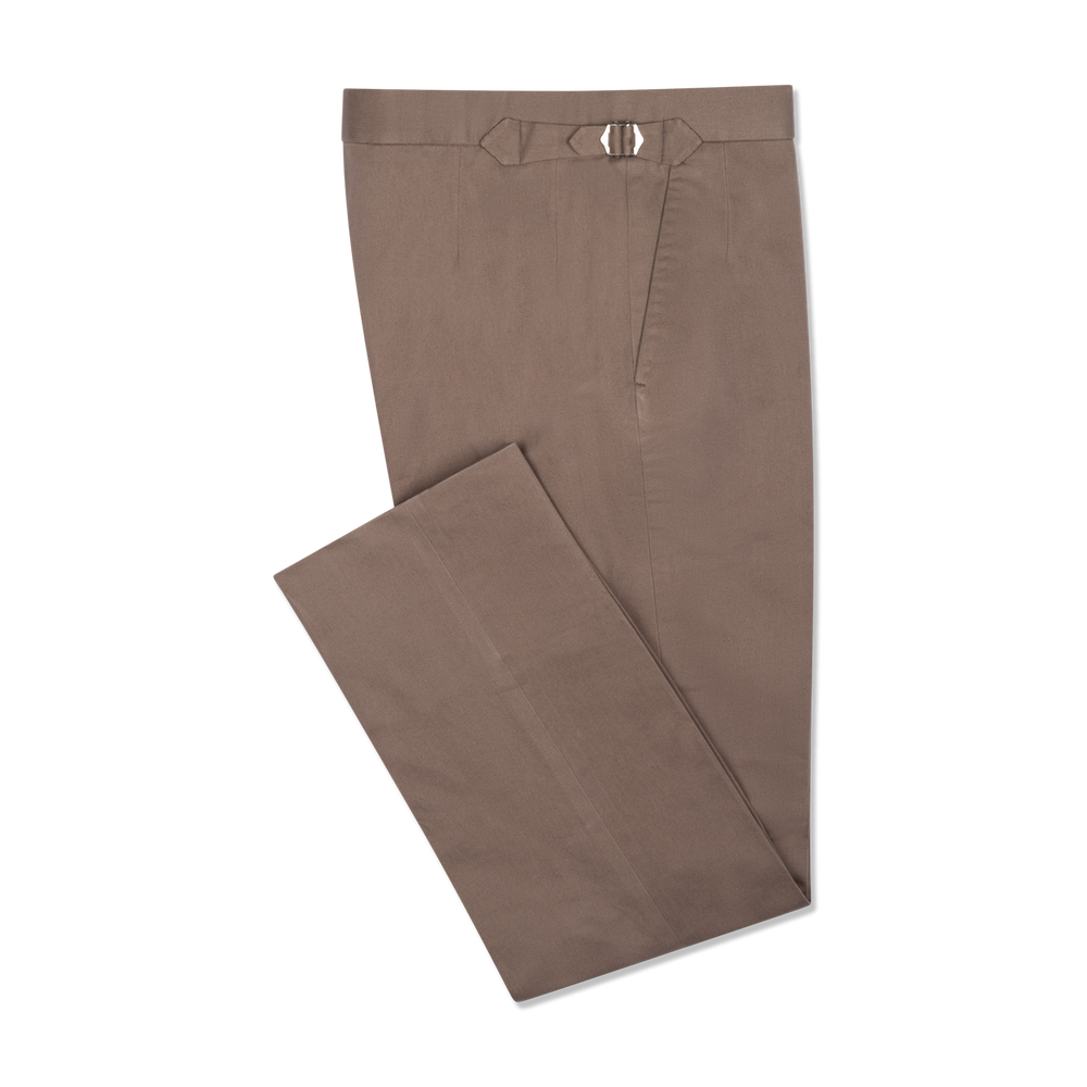 Flat Front Trouser in Tobacco Brushed Cotton Twill